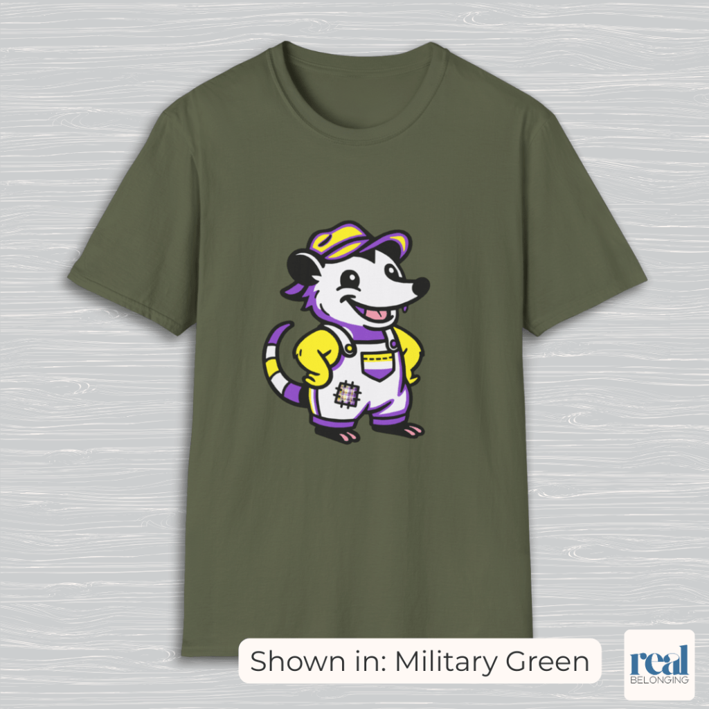 Non-binary Opossum t-shirt in military green