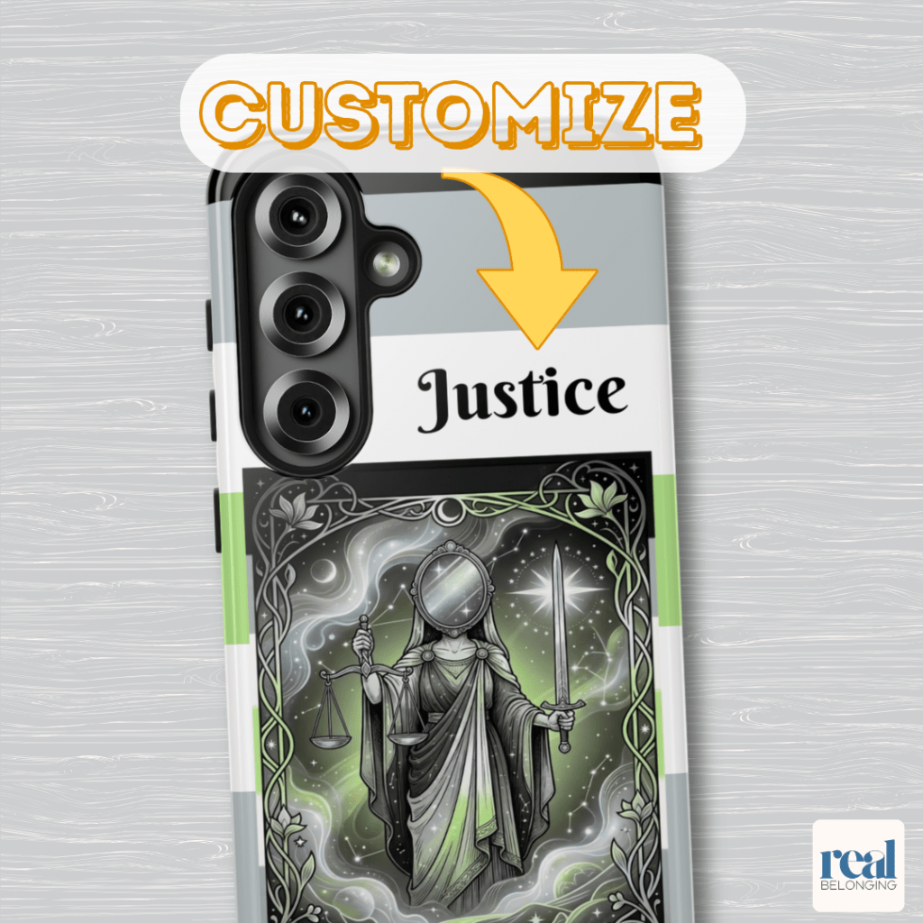 Agender Pride colored Justice Major Arcana design on phone case